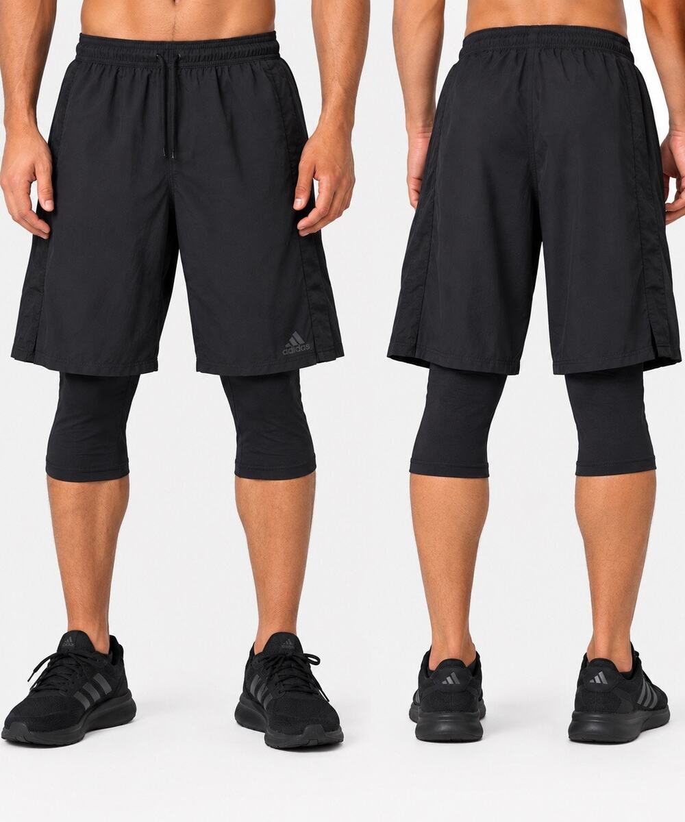 Adidas XL Black 2-in-1 Running Athletic Shorts w/Compression Leggings